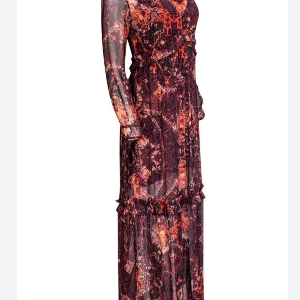 INTERMIX Red and Black Maxi Dress Paisley Transparent Medium - Picture 3 of 9